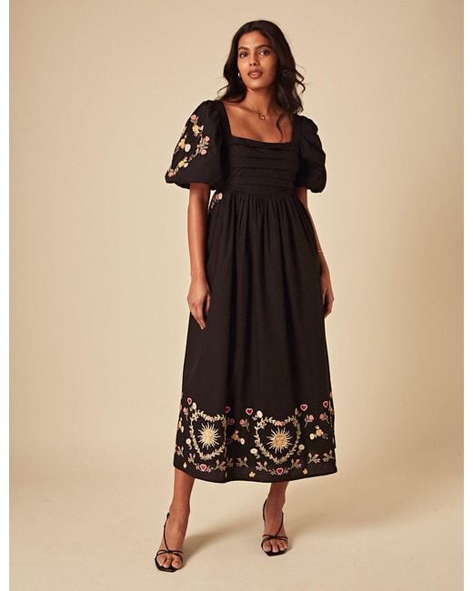 Nobody's Child Black Elizabeth Scarlett Floral Embroidered Nova Midi Dress
