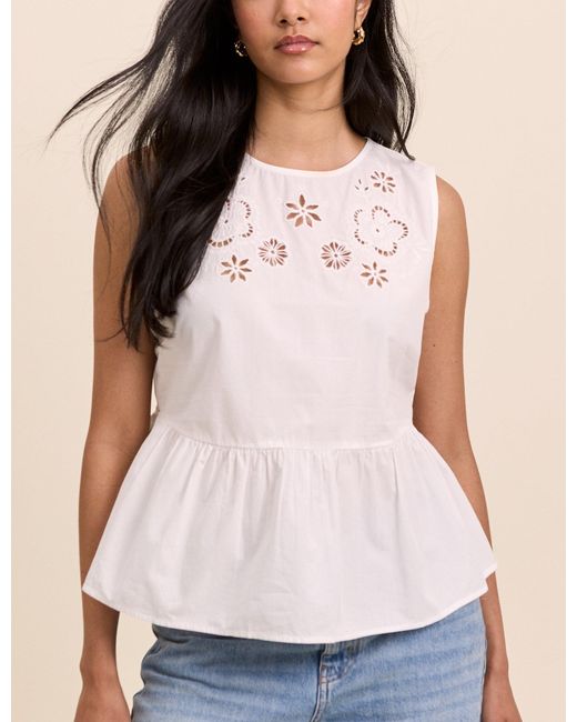 Nobody's Child White Floral Cutwork Vera Peplum Top