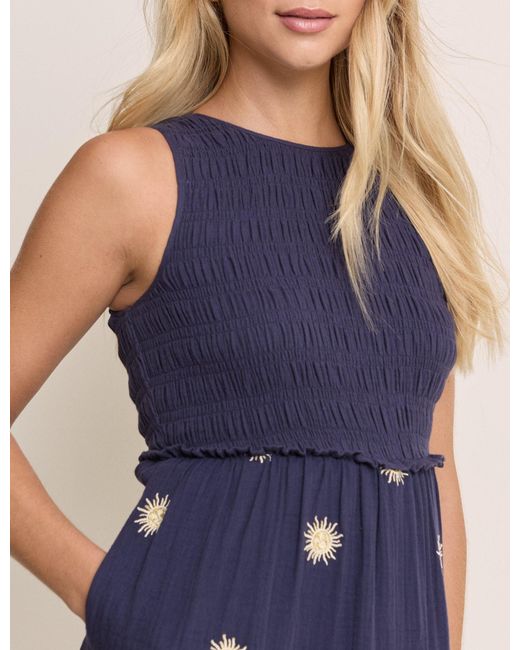 Nobody's Child Blue Embroidered Tiered Calloway Midi Dress