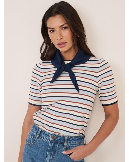 Nobody's Child Blue Striped Tie Neck T-Shirt