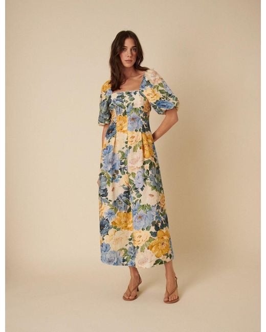 Nobody's Child Natural And Linen Floral Demi Midi Dress