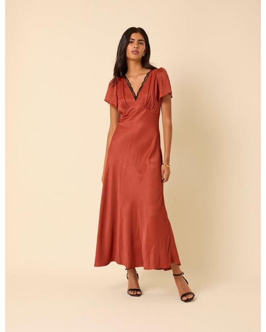 Nobody's Child Orange Burnt Satin Lace Trim Sienna Midaxi Dress