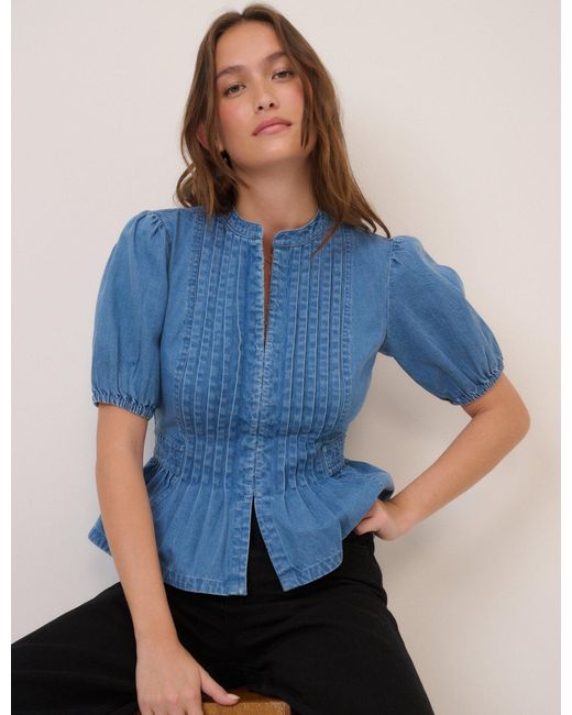 Nobody's Child Blue Short Sleeve Denim Blouse