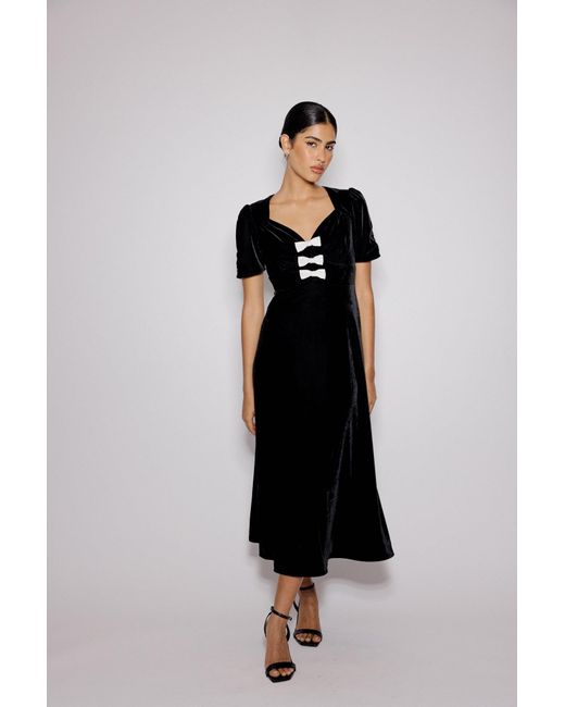 Nobody's Child Black Eleanor Bow-Front Velvet Midi Dress