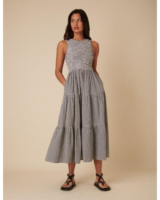 Nobody's Child Natural Gingham Sleeveless Tiered Charlie Midi Dress