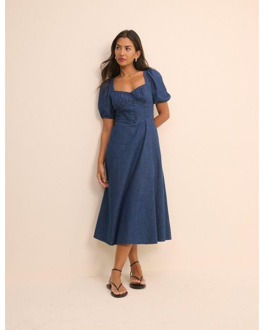 Nobody's Child Blue Dark Wash Denim Tulla Midi Dress