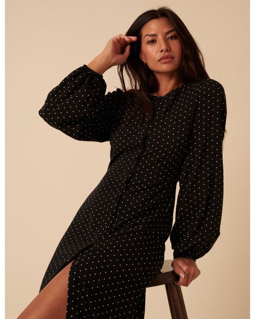 Nobody's Child Black Polka Dot Balloon Sleeve Amara Midi Dress