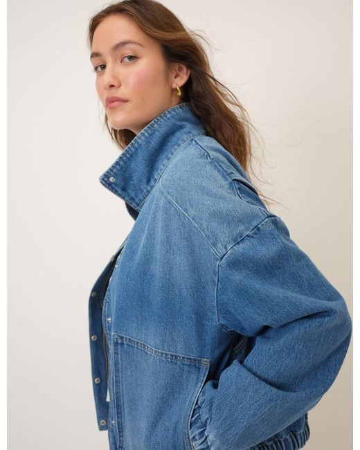 Nobody's Child Blue Denim Funnel Neck Bomber Jacket