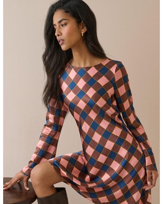 Nobody's Child Brown And Check Satin Romy Mini Dress