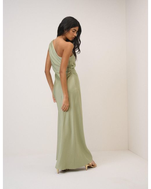 Nobody's Child Green Sage Satin One-Shoulder Sloane Maxi Dress