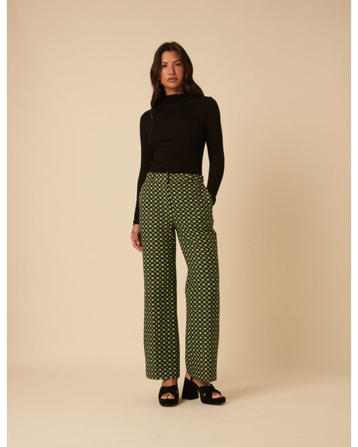 Nobody's Child Green Nc X Lisou And Lime Jacquard Checkerboard Tailored Trousers