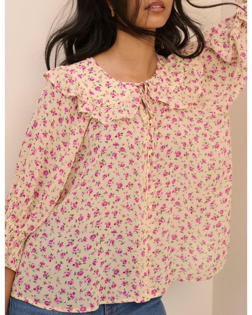 Nobody's Child Brown And Floral Short Sleeve Blouse