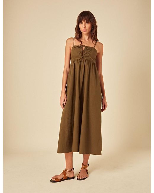 Nobody's Child Natural Tie Front Aspen Midi Smock Dress