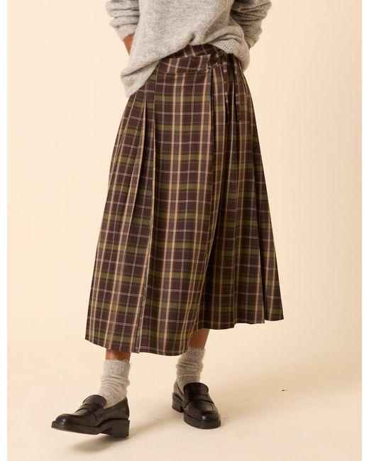 Nobody's Child Green Check Tailored Kilt Midi Skirt