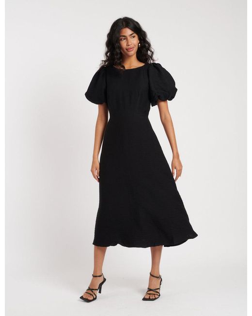 Nobody's Child Black Puff Sleeve Zora Midi Dress