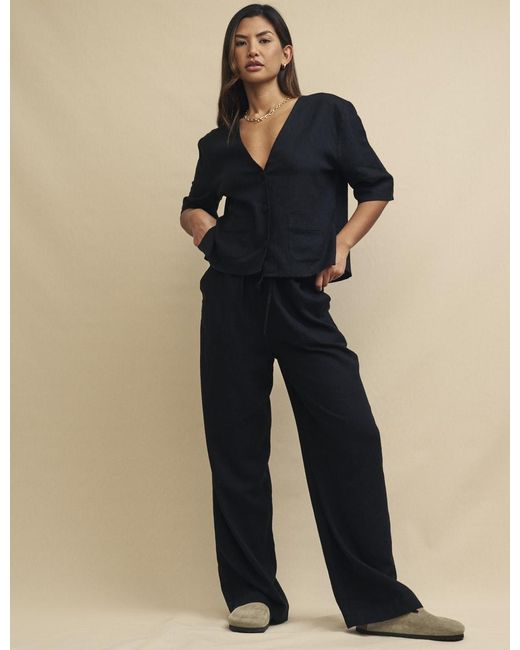 Nobody's Child Natural Linen-Blend Drawstring Trousers