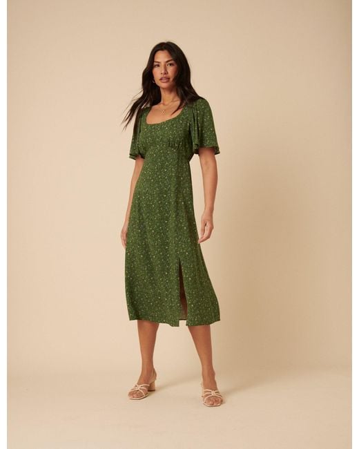 green fringe dress mango Violeta Green Floral Midi Dress main image 0
