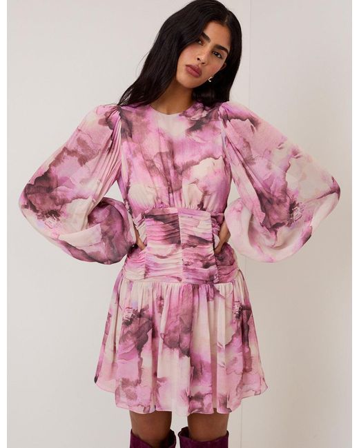 Nobody's Child Pink Watercolour Floral Reese Mini Dress