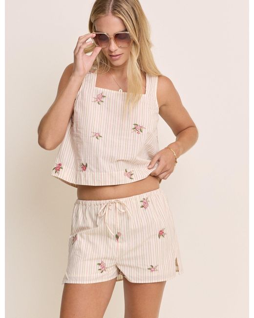 Nobody's Child Natural Light Striped Drawstring Shorts