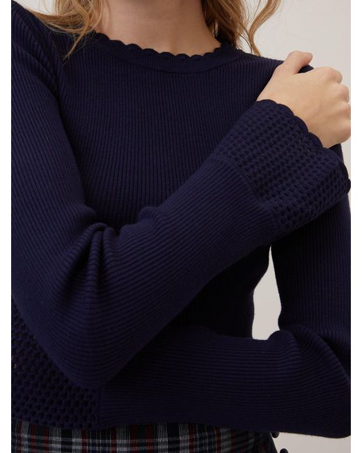 Nobody's Child Blue Crochet Trim Knitted Top