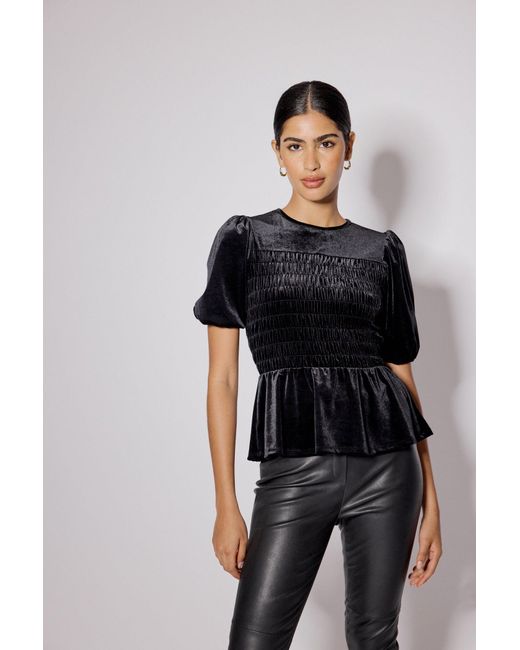 Nobody's Child Black Velvet Puff Sleeve Peplum Top