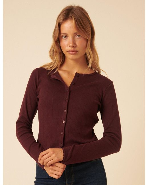 Nobody's Child Purple Burgundy Pointelle Cardigan