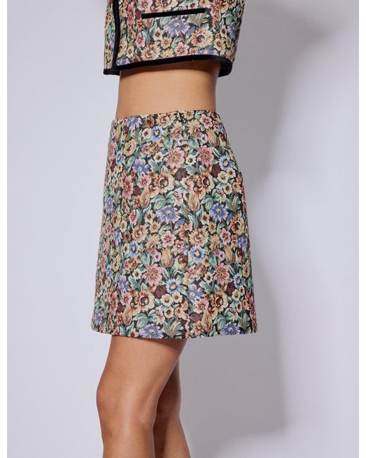 Nobody's Child Gray Floral Tapestry Mini Skirt