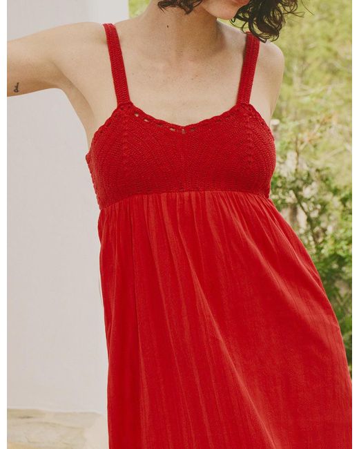 Nobody's Child Red Crochet Detail Roberta Midi Dress