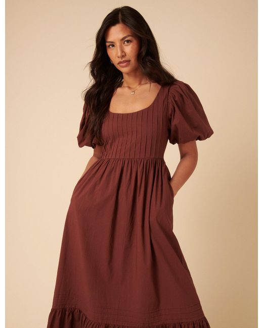 Nobody's Child Natural Puff Sleeve Mimi Midi Dress