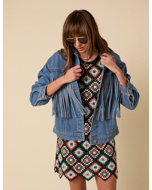 Nobody's Child Red Poppy Delevingne Fringe Jaime Denim Jacket
