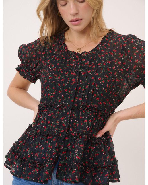 Nobody's Child Black Floral Scoop Neck Top
