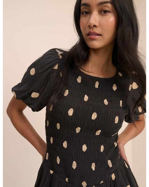 Nobody's Child Black Polka Dot Shirred Landy Mini Dress