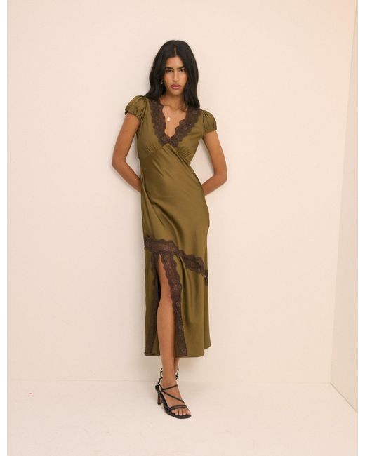 Nobody's Child Natural Lace Trim Satin Gloria Midi Dress
