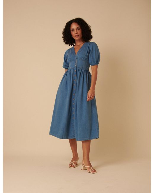 Nobody's Child Blue Mid Wash Denim Starlight Midi Dress