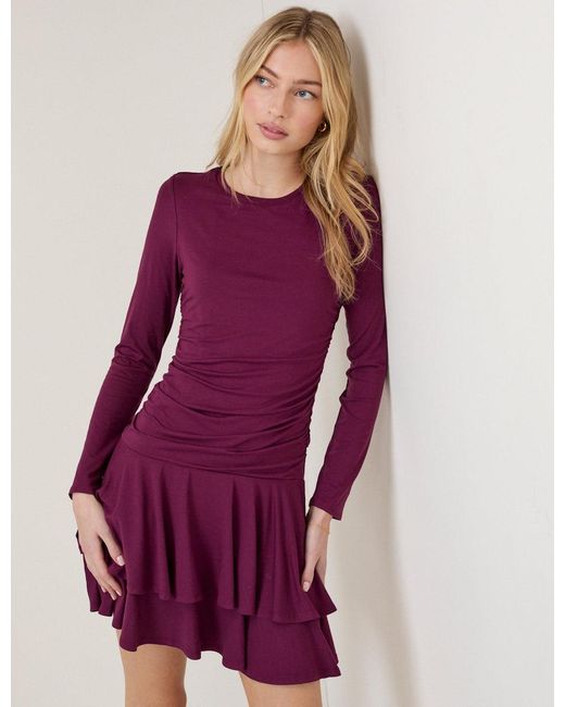 Nobody's Child Purple Burgundy Tiered Yuki Jersey Mini Dress