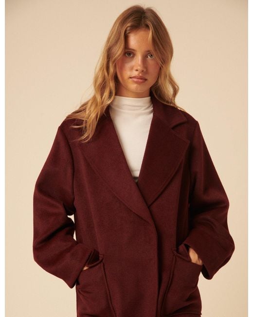 Nobody's Child Nc X Lisou Burgundy Wool Blend Tailored Longline Coat