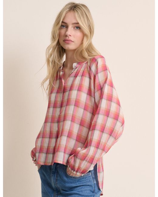 Nobody's Child Pink Check Balloon Sleeve Blouse