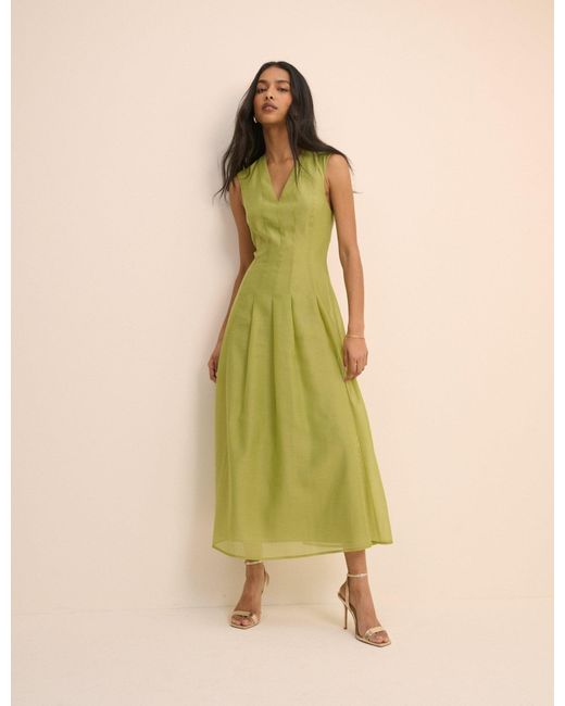Nobody's Child Green Light Pleated V-Neck Ohana Midaxi Dress