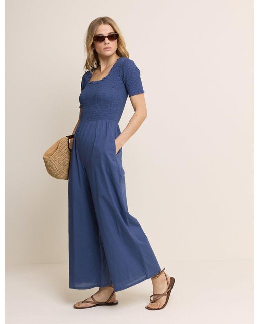 Nobody's Child Blue Petite Shirred Wide Leg Zita Jumpsuit