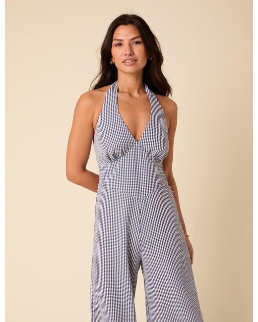 Nobody's Child Natural Gingham Halterneck Jumpsuit