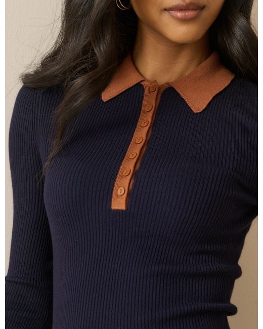 Nobody's Child Blue Ribbed Collared Polo Top