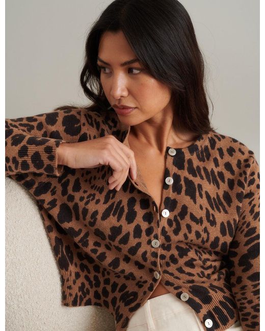 Nobody's Child Brown Leopard Print Crew Neck Knitted Cardigan