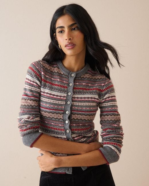 Nobody's Child Brown Ditsy Fair Isle Wool-Blend Cardigan