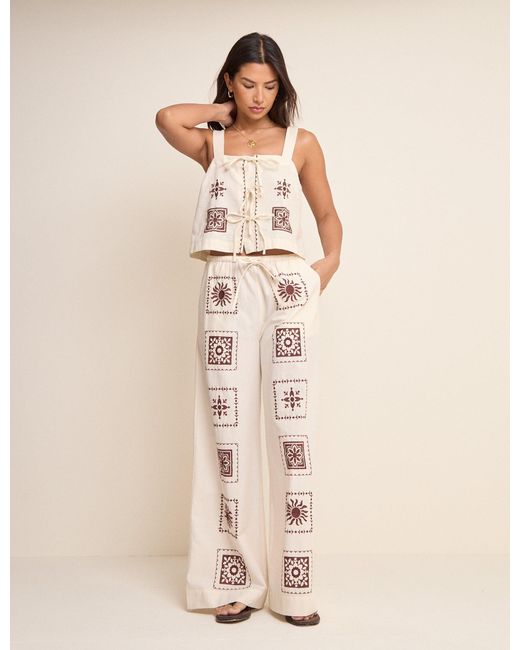 Nobody's Child White Tile Print Tie Front Topaz Top