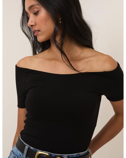 Nobody's Child Black Bardot Short Sleeve Top