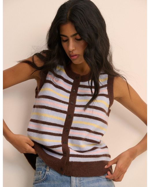 Nobody's Child Blue Pastel Stripe Button Through Vest