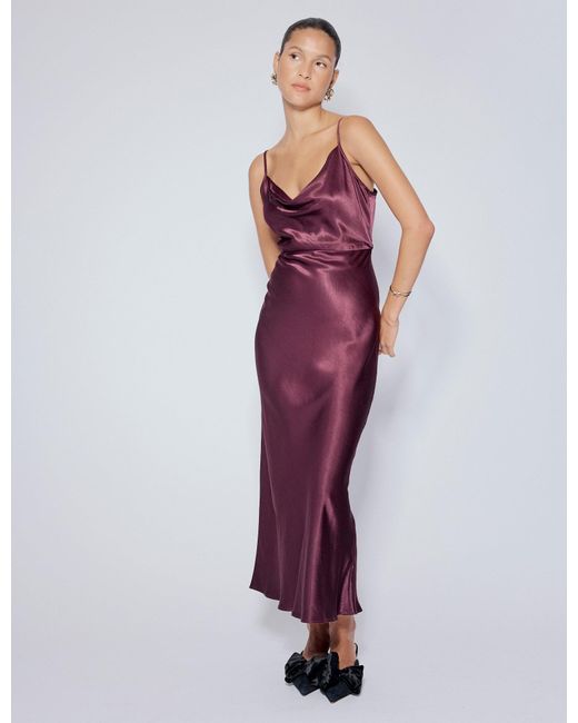 Nobody's Child Red Satin Cowl Neck Trixie Midi Dress