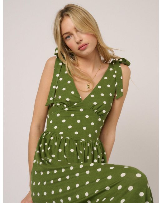 Nobody's Child Green Polka Dot Jersey Addison Midi Dress