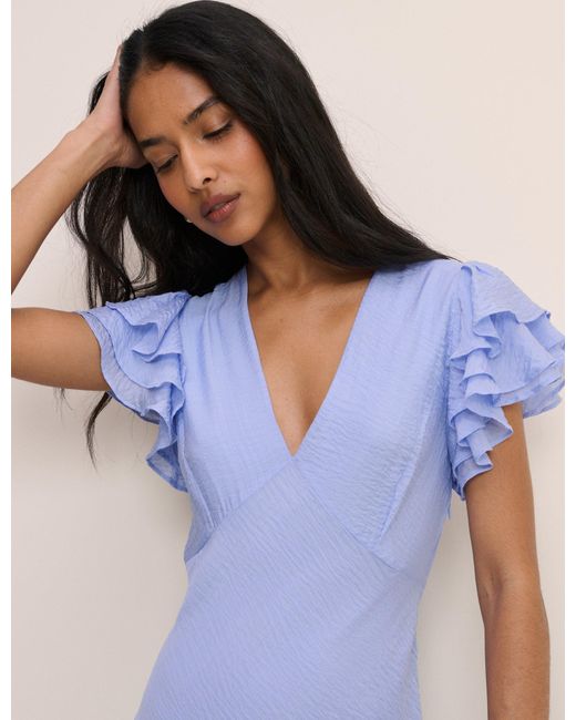 Nobody's Child Blue Frill Sleeve Layla Midi Dress