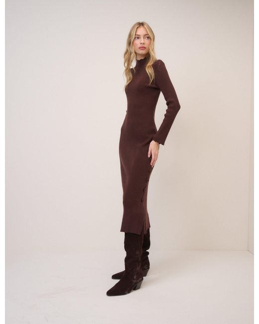 Nobody's Child Brown Side Button Ribbed Midi Dress